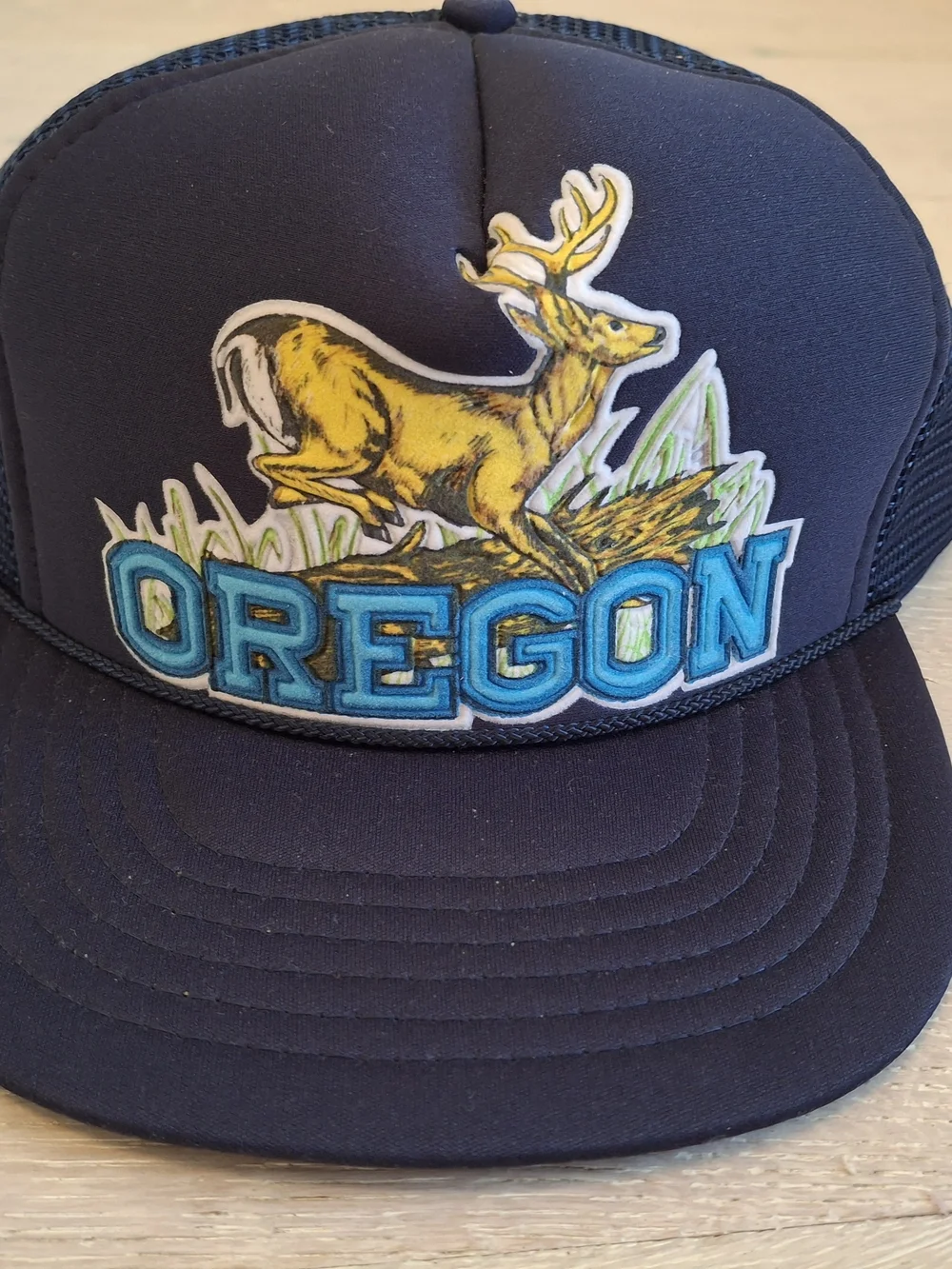 Vintage Navy Oregon Trucker Hat with Deer